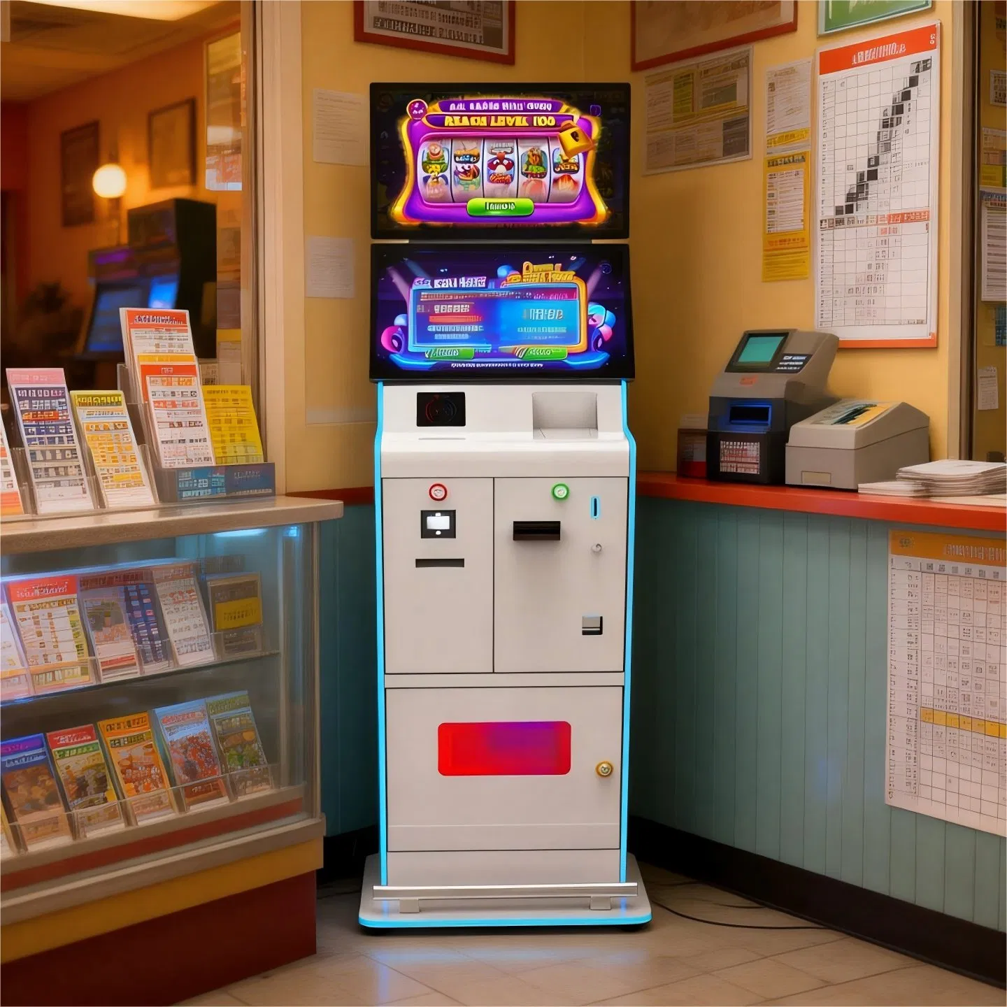 23.8" Dual Touch Screen Sports Betting Kiosk/Lottery Ticket Printing Kiosk for Gaming Business