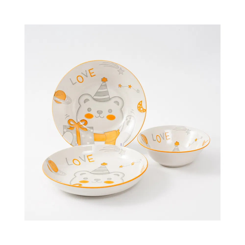 Hot Selling Children Dinner Set Cartoon Design Pad Printing Porcelainware Ceramic Tableware