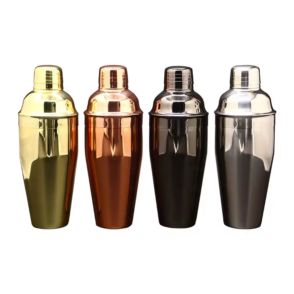 Food Grade Safe Bar Home Partiesgold Black Silver 250/350/550/750ml Bar Tools 3 Piece Martini Shaker Cup Stainless Steel Bartender Shaker for Whisky Gin Vodka