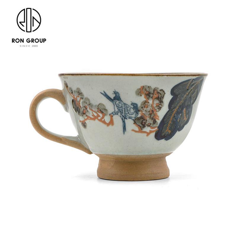 Retro Vintage Eco-Friendly Porcelain Ceramic Water Tea Coffee Cup for Cafe Restaurant Commercial Drinking Use