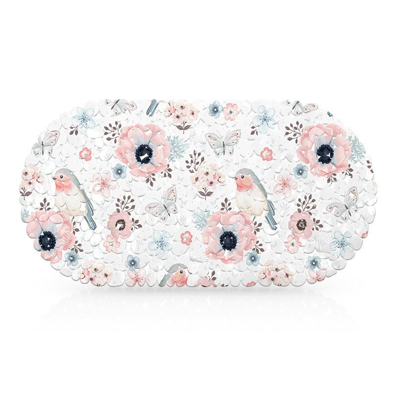 Flowers Anti-Slip Suction Bathroom Mat Customized Pattern Waterproof PVC Bath Mat