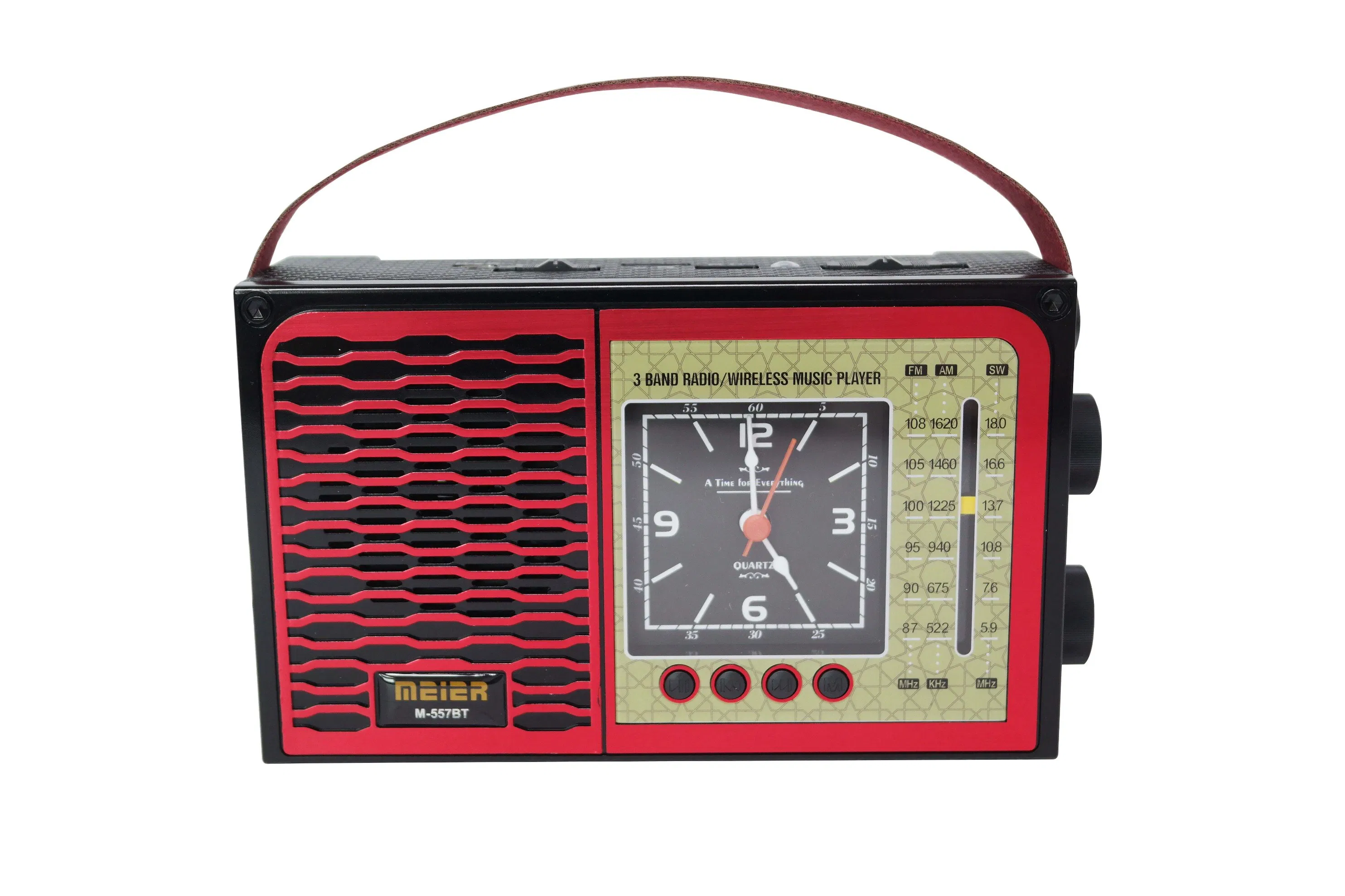 Mini Radio Portable 3-Band Am FM Sw Radio, TF Card and MP3 Player, Mini FM/Am Radio Bluetooth Retro Design Clock Meier M-557bt