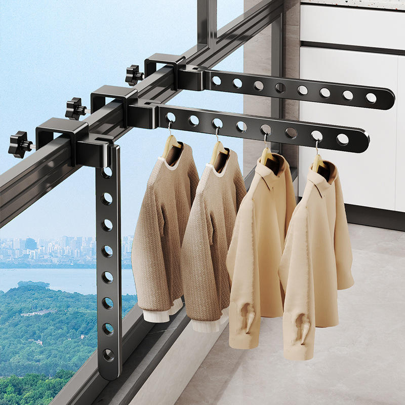 Sanipro Punch-Free Aluminum Alloy Clothes Hanger Single-Tier Anti-Theft Window Guardrail Clip Type Folding Drying Rack