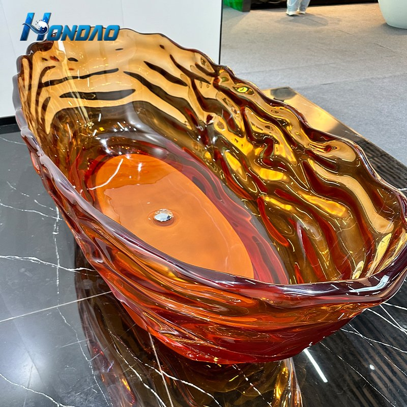 Прозрачная акриловая ванна оранжевая, отдельностоящая