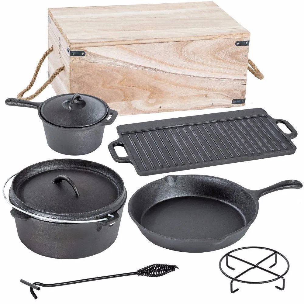 7-Piece Cast Iron Camping Cookware Sets
