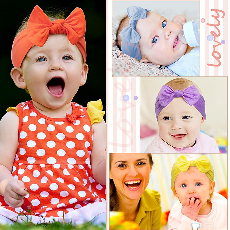 Kids Big Bow Soft Elastic Headband Solid Color Head Wrap Cotton Fabric Baby Bow Headbands