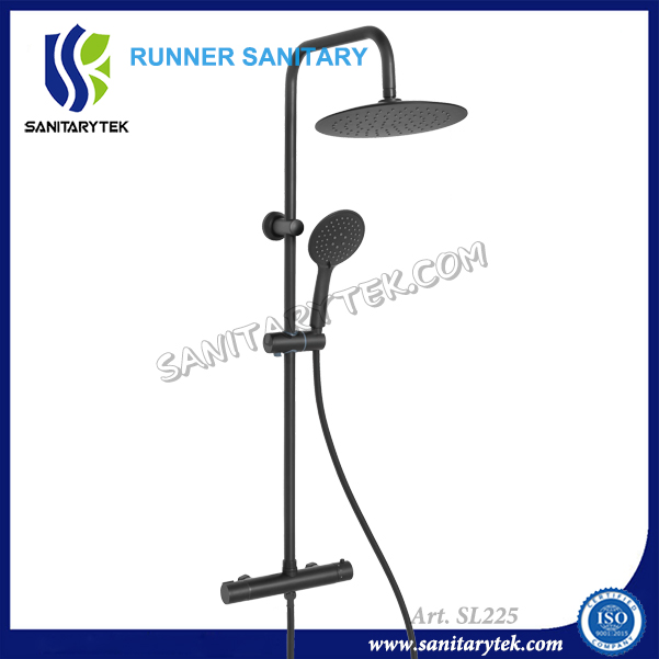 European Luxury Matt Black Bathroom Shower Rain Brass Thermostatic Faucet Mixer Shower Set