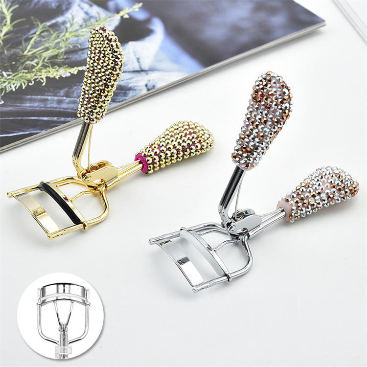 Makeup Jewelled Pearl Diamond Non-Slip Handle Stainless Steel Lashes Eyelash Curler