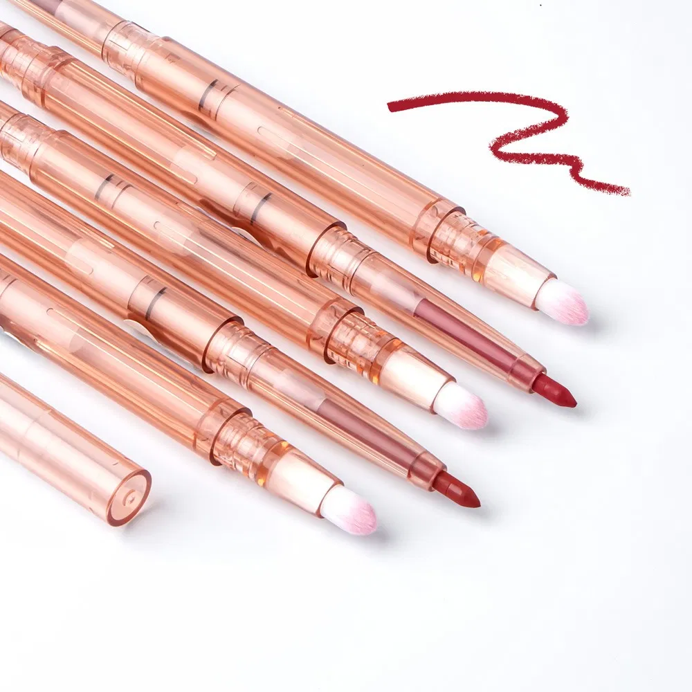 Double-Ended Rotating Lip Liner with Lip Brush Smooth Matte Velvet Lipstick Lipliner Pen
