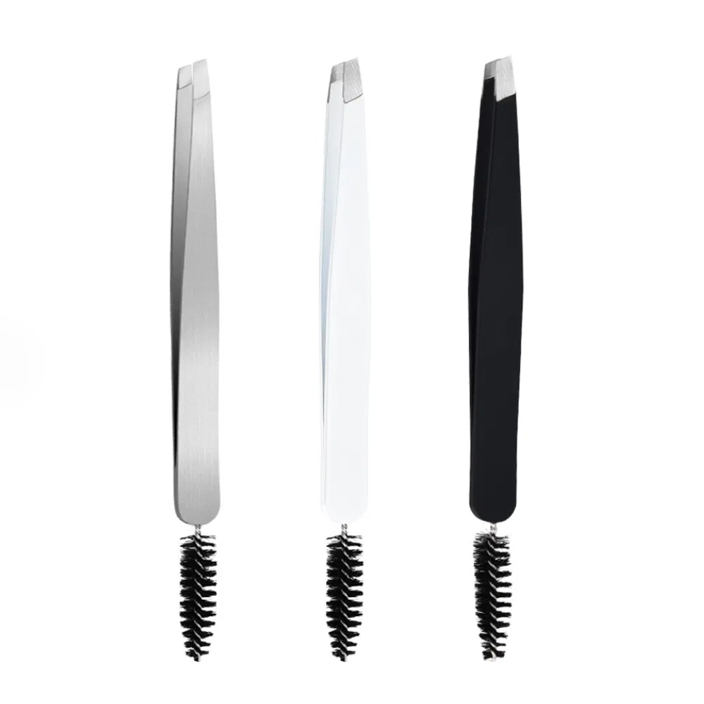 Double Head Beauty Care Lashes Tools Eyebrow Comb Brush Stainless Steel Slanted Squared Eyelash Tweezers