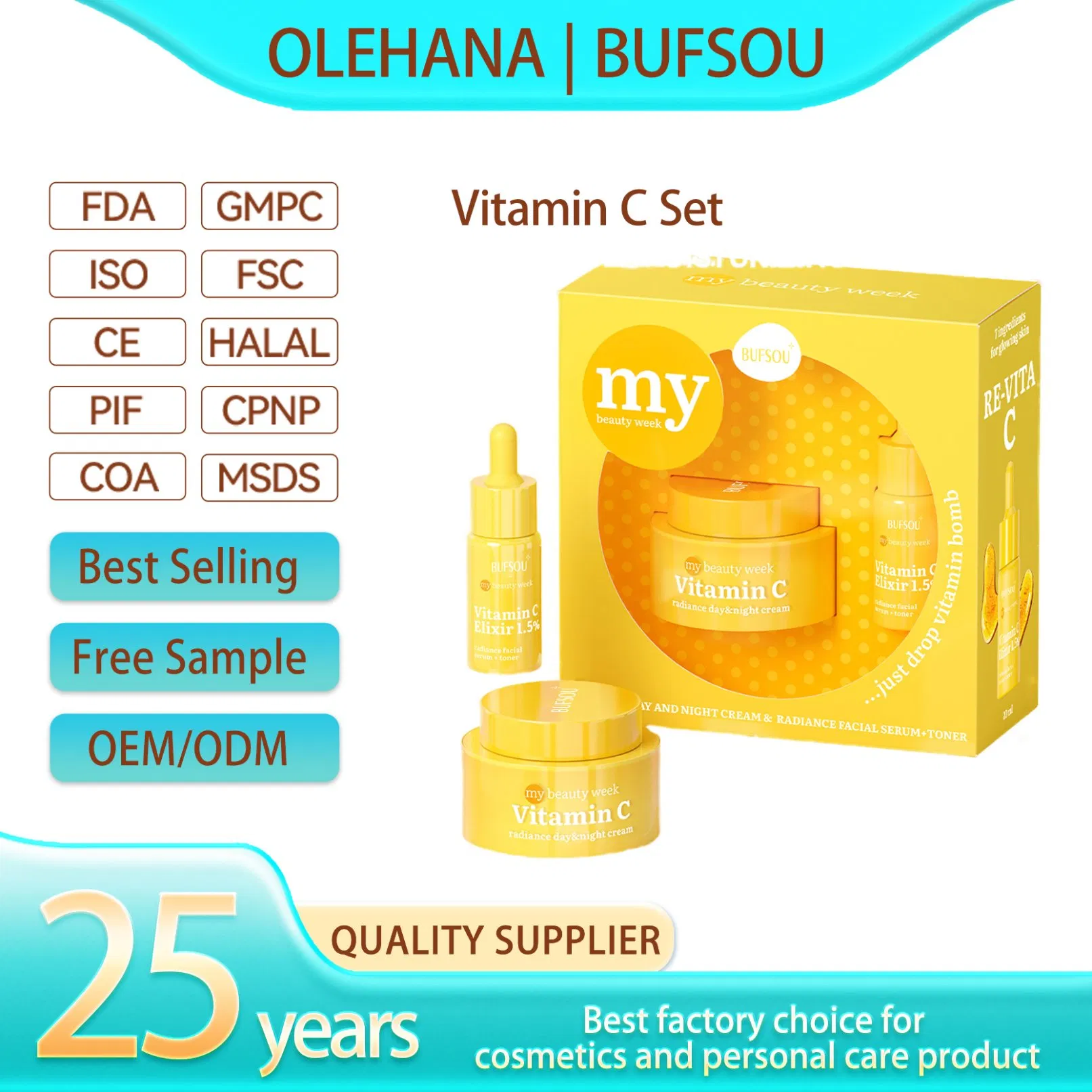 Skin Care Set Vitamin C Serum Natural Organic Lightening Glowing Brightening Whitening Face Cream