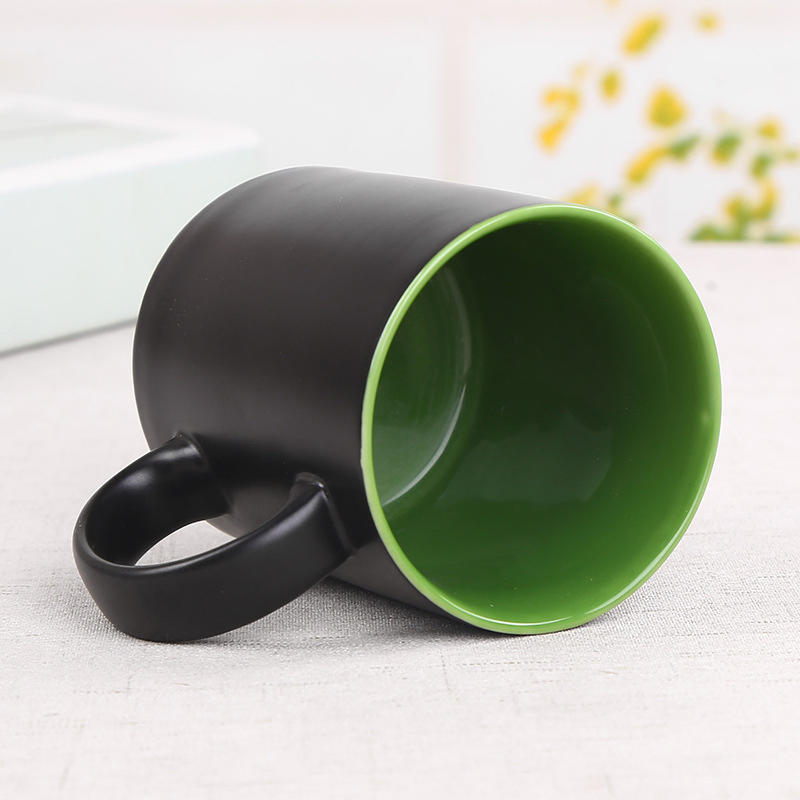Photo Custom 11 Oz Sublimation Blanks Ceramic Inner Black Mug Logo Magic Heat Changing Coffee Mug for Printing