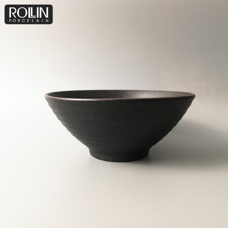 Japanese Ramen Bowls Black Porcelain Miso Soup Bowl