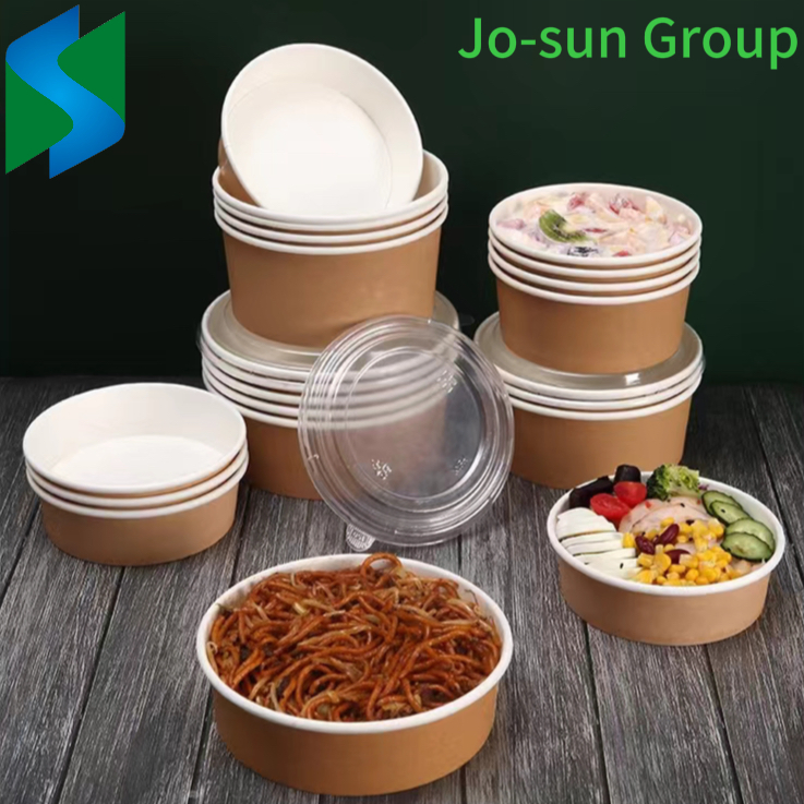 Free Sample Take Away Paper Container Salad Bowls 400 Ml~1500 Ml Disposable Kraft Paper Round Bowl for Food Packaging