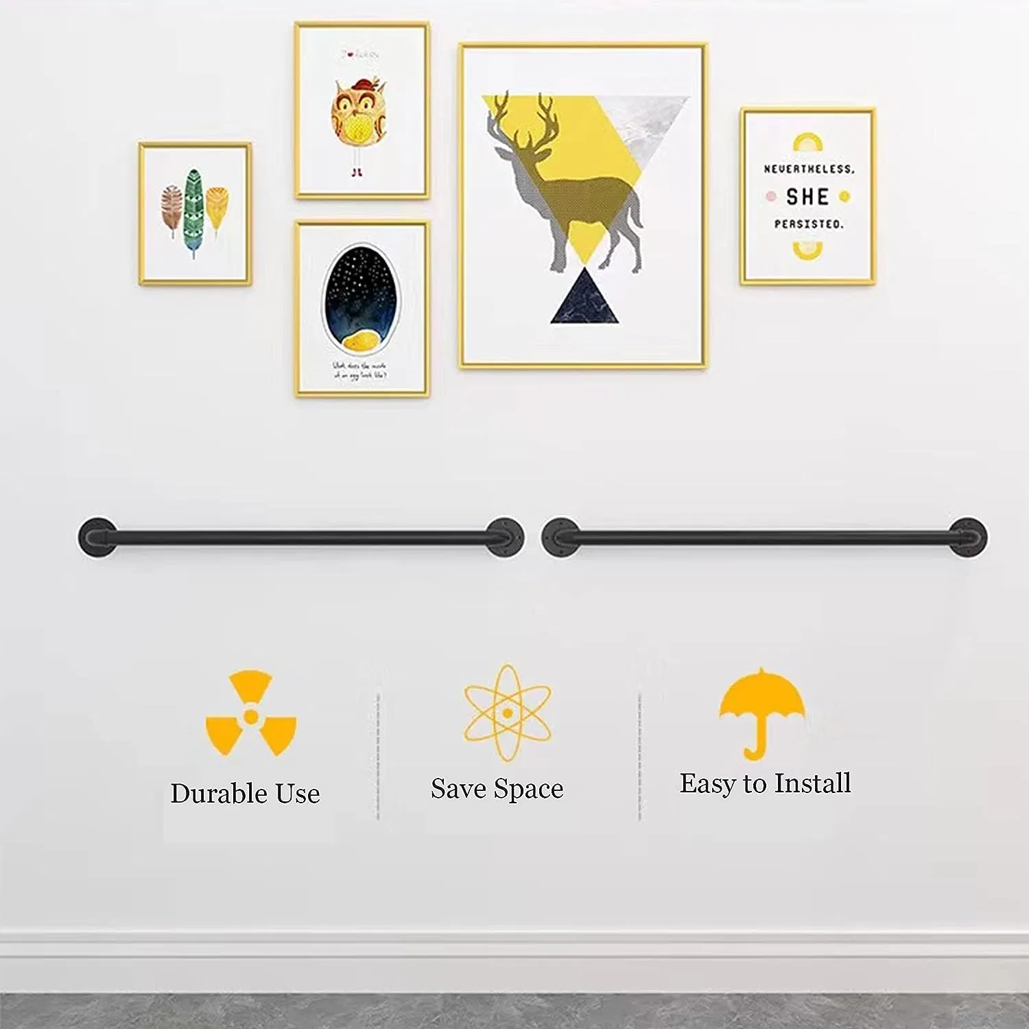 5 FT Metal Staircase Handrail Black Galvanized Industrial Iron Hand Rail for Indoor Outdoor