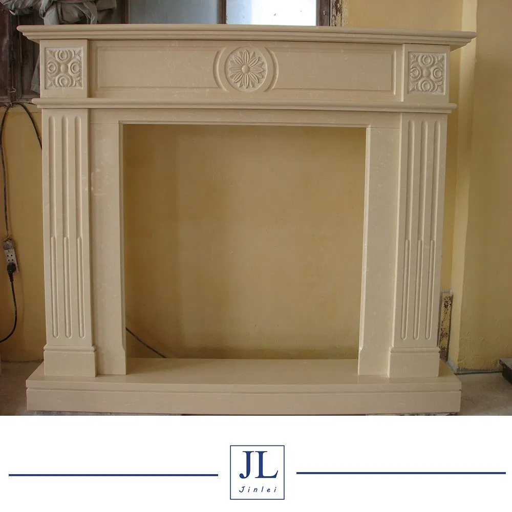 Sandstone Beige Color Fireplace Mantel Marble Fireplace Handcarving