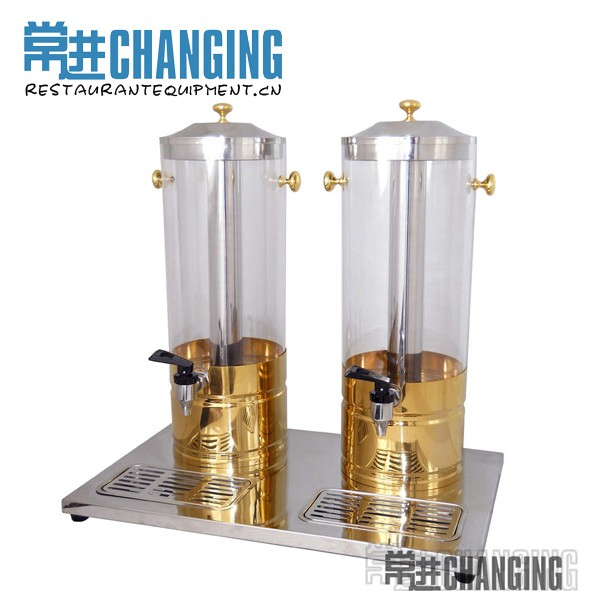 Changing Double-Tank Hotel Octagon Beverage Juice Dispenser with Gold-Plated