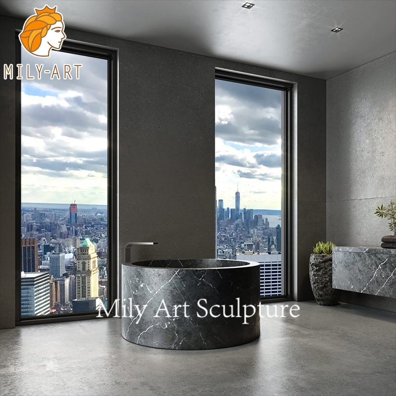 Овальная ванна черная с белыми прожилками