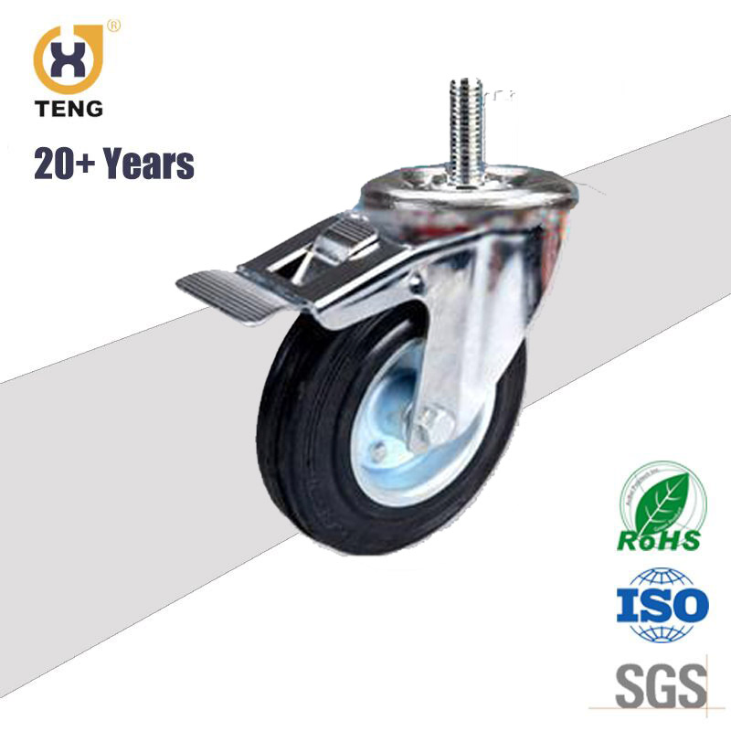 4inch 5inch 6inch Europe Style Swivel Hollow Kingpin Rubber Iron Caster Wheel with Total Brake