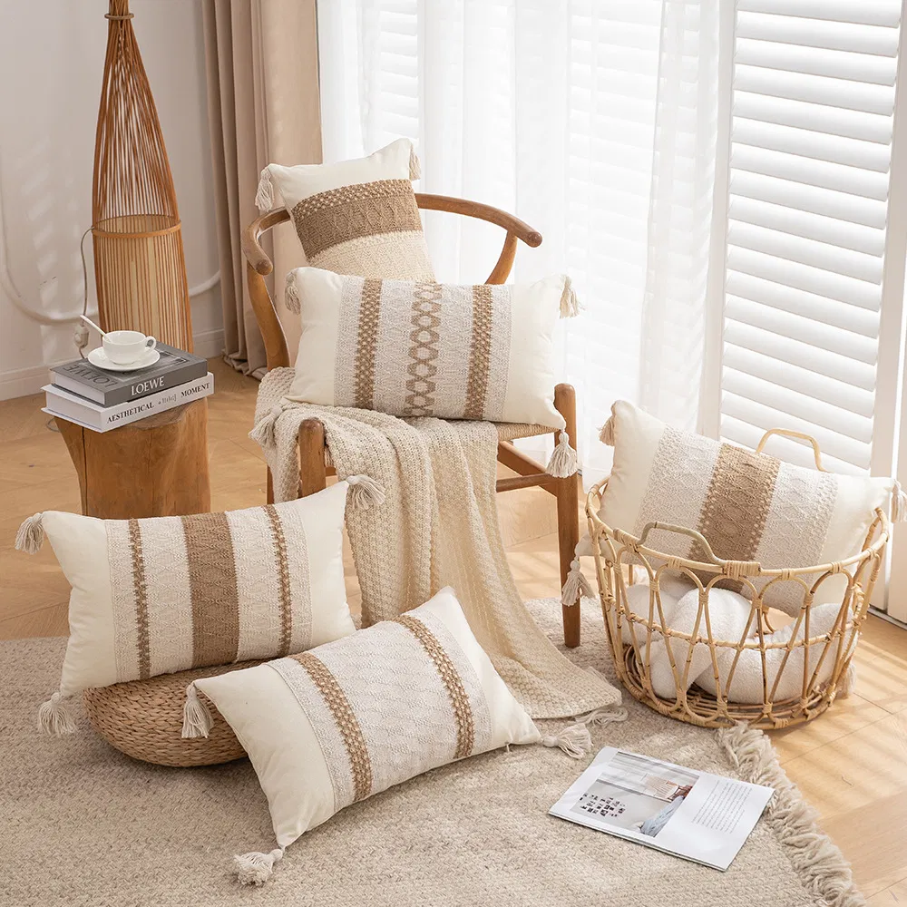 American Retro Handmade Linen Cotton Pillow Cushion Cases Boho Bed Office Living Room Sofa Decorative Home Light Luxury