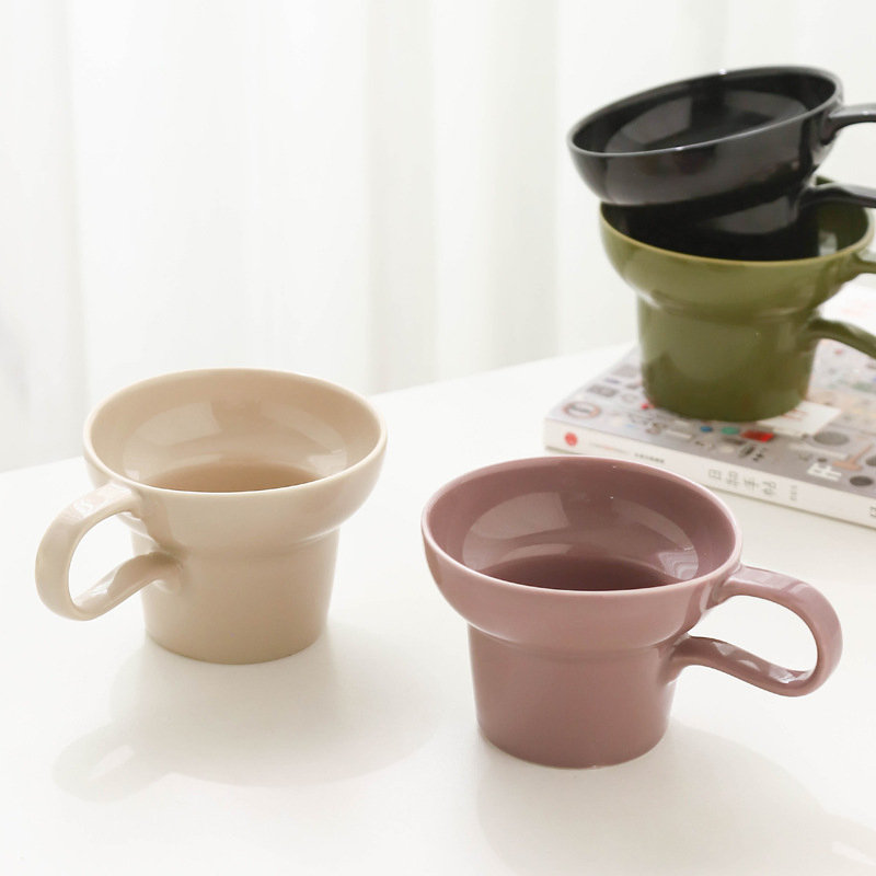 Ancient Style Wide Mouth Solid Color Retro Ceramic Coffee Cup Latte Cup Home Office Cup Wholesale Can Print Logo