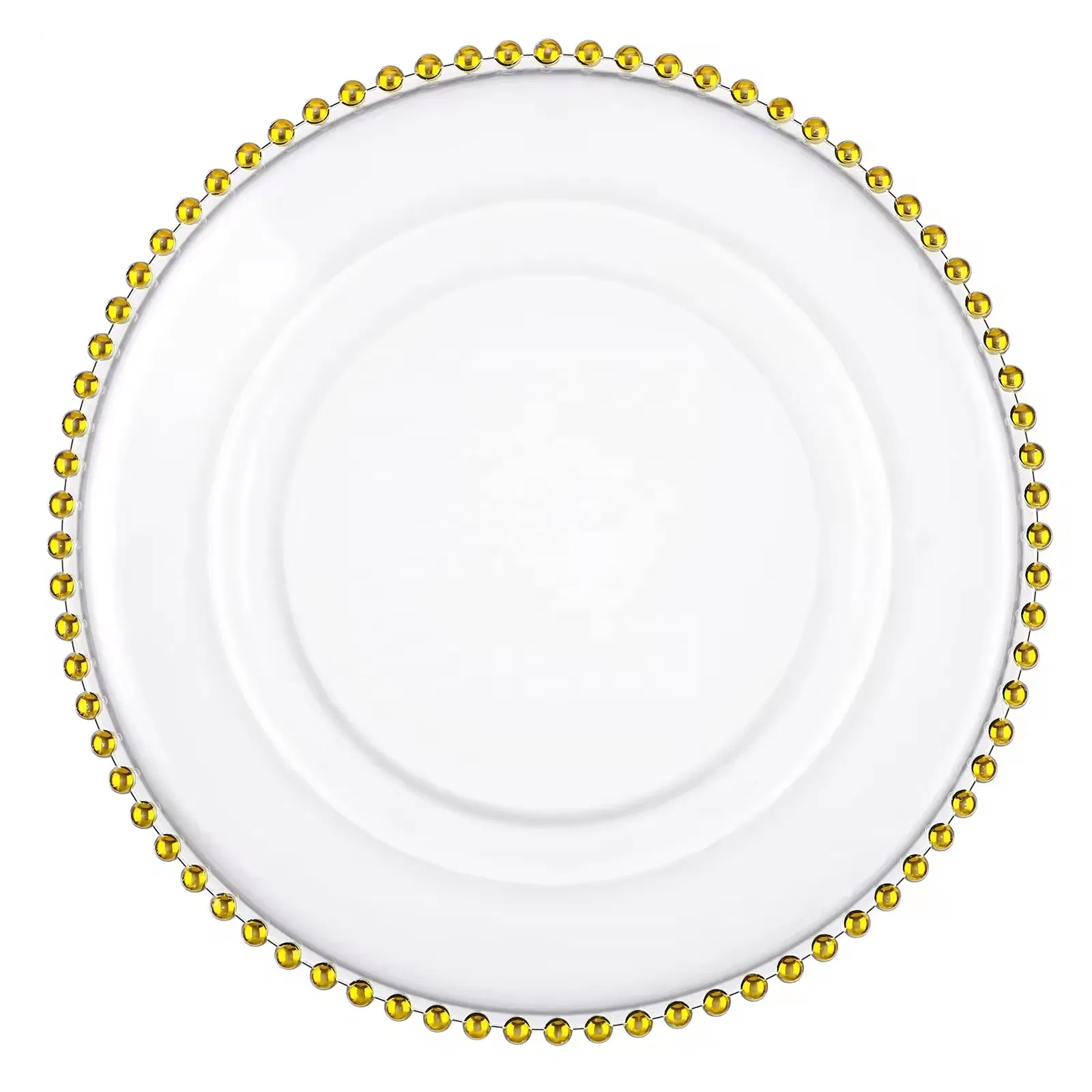 Wholesale Reusable 13inch Clear Acrylic Charger Plates with Gold Beaded Rim for Wedding Birthday Dinner Tableware Plates
