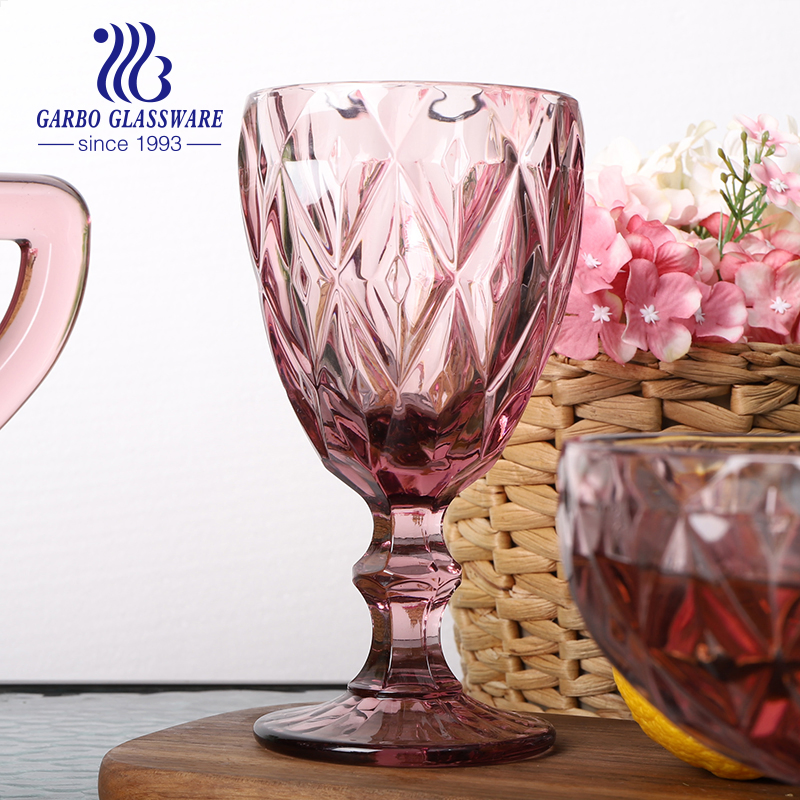 Pink Solid Glassware Set 7PCS Glass Drinking Set Colored 11oz Glass Pitcher Stemware Glass Goblet Flute Glass Goblet Wholesale Gift Order Glassware Set