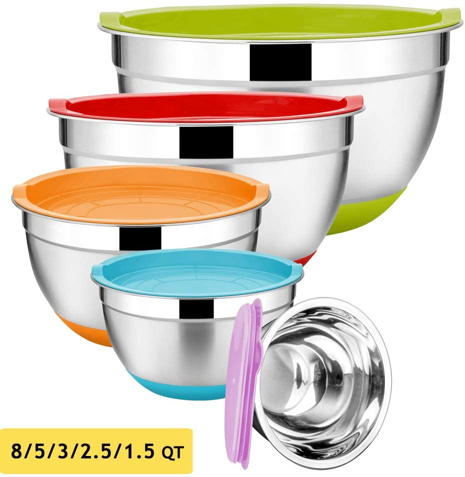America Kitchenware Dishwasher Safety Silicone Bottom Stainless Steel Mixing Bowl