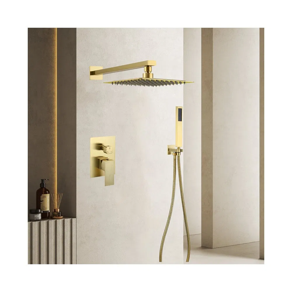 Modern Brushed Gold Concealed Stainless Steel Shower Set