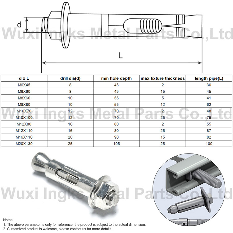 Анкерный болт с гайкой и распорной втулкой