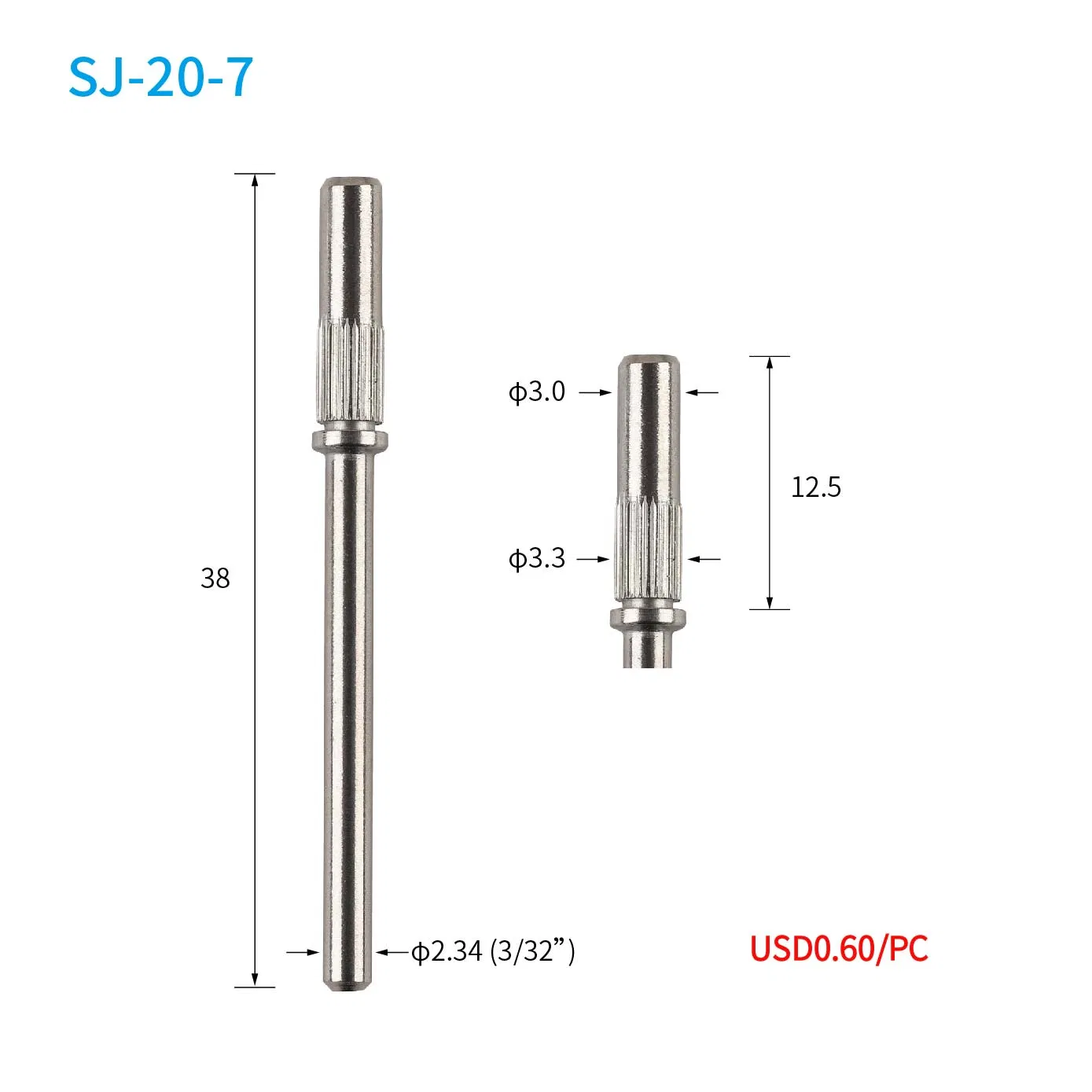 3/32 Shank Solid Steel 1/8 Mini Nail Sanding Band Holder Mandrel