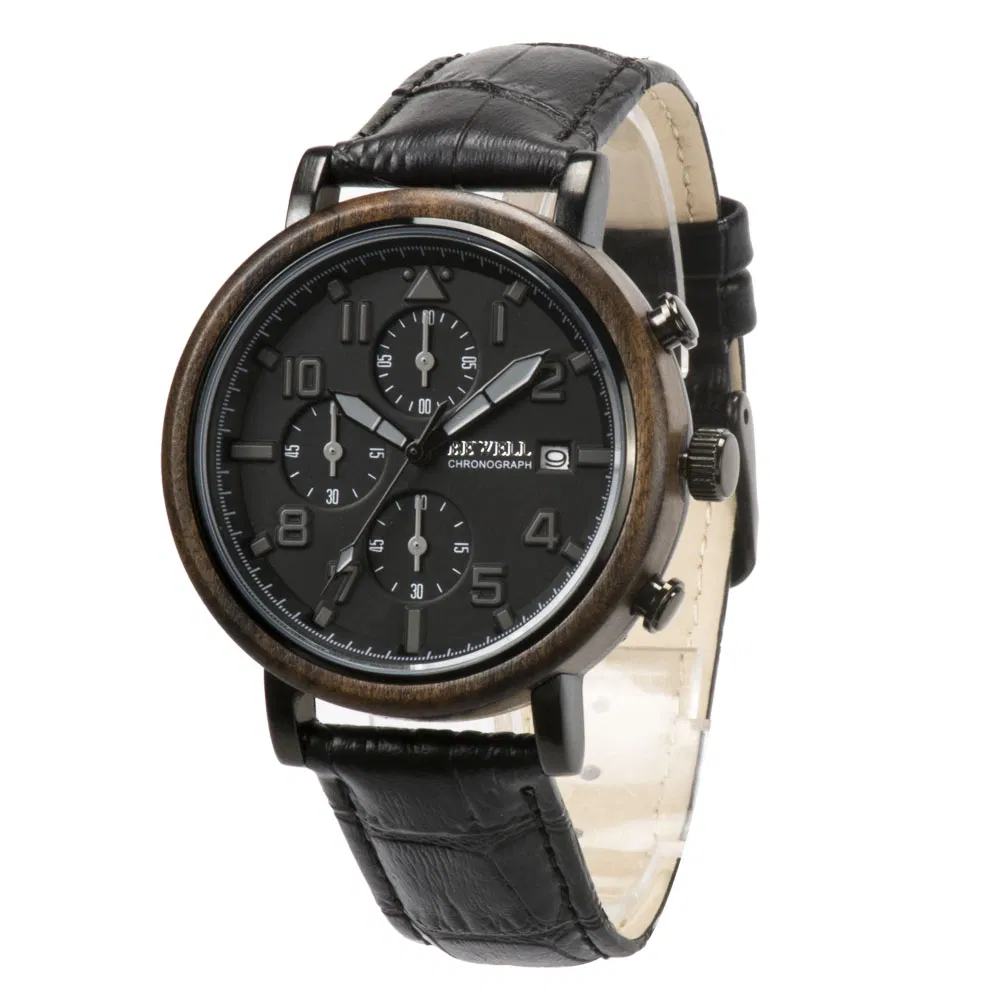 Trendy Bewell Chronograph Watch Stainless Steel &amp; Wood Watch Men Luxury Wristwatch Custom Logo Timepiece
