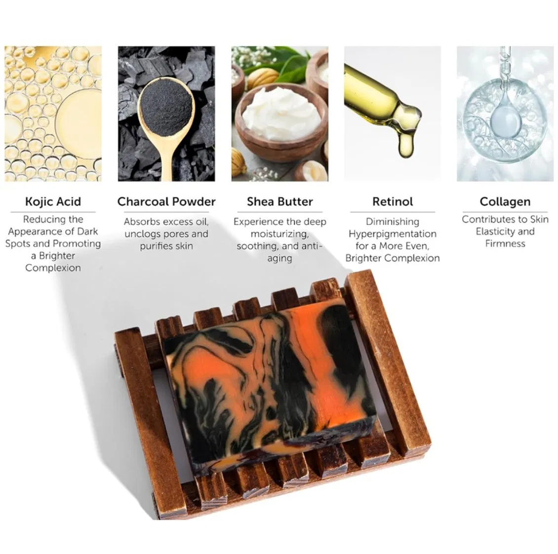 Online Wholesale and Retail Natural Ingredient Charcoal Turmeric Kojic Acid Soap Collegen Vc Retinol Handmade Lemon Snail Protein Soap Bamboo Charcoal Soap