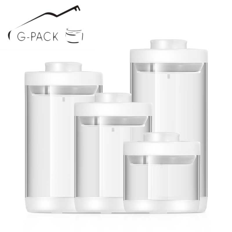 Set of Stackable High Borosilicate Glass Canister with Pop Cap Glass Storage Jar