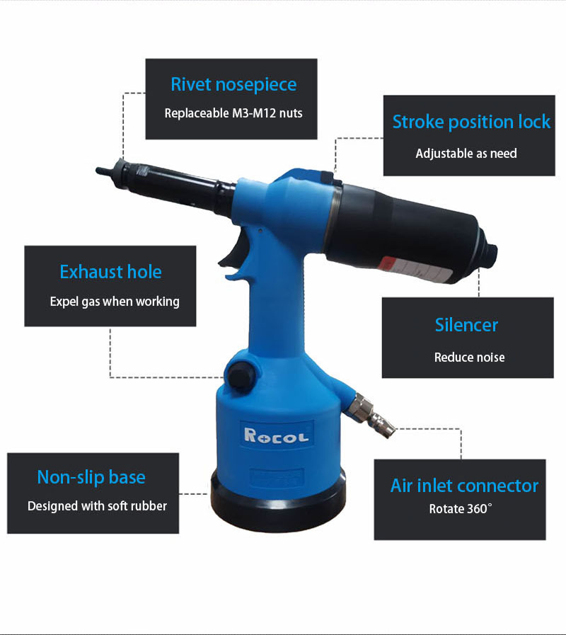 Powerful Pneumatic Hydraulic Rivet Nut Gun Tool with Rod Suction