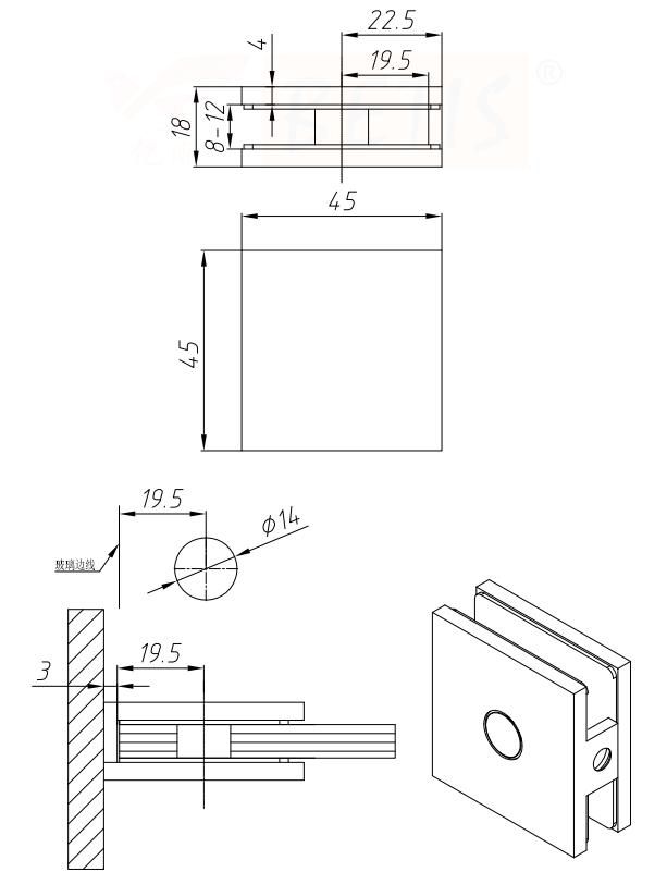 Bathroom Shower Enclosure Hardware Pipe Patch Fitting Heavy Duty Fixed-Panel Wall-Mount Clamp Bracket