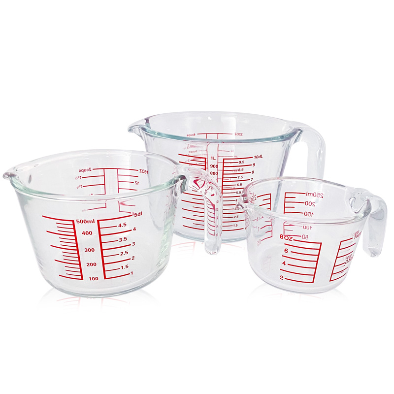 Premium Heat Resistant Glass Measuring Cup 250ml/500ml/1L, Measuring Cup Set, Measuring Jug for Baking & Cooking with Multifunctional Lids - Kitchen Essentials