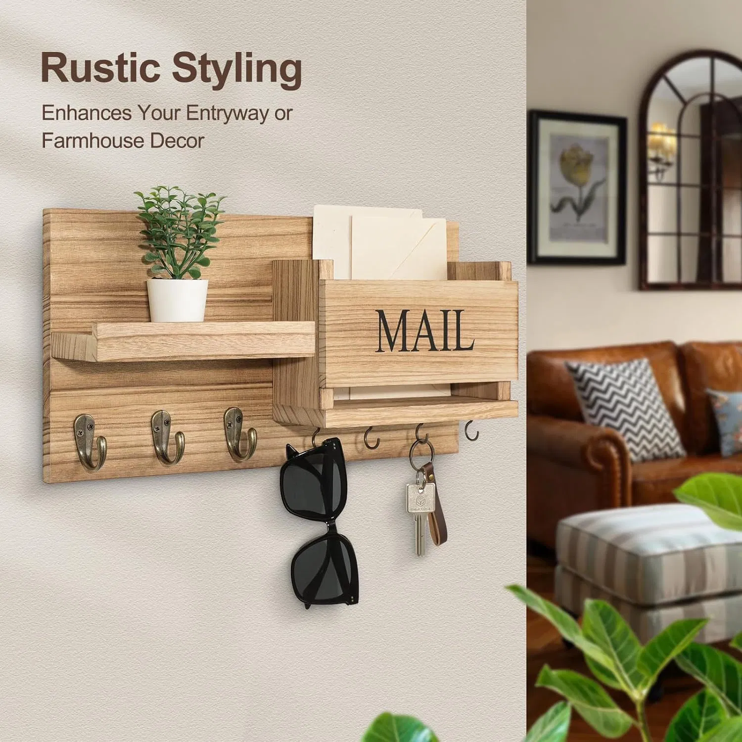 Key Holder with Shelf Includes Letter Holder and Hooks Ez29242