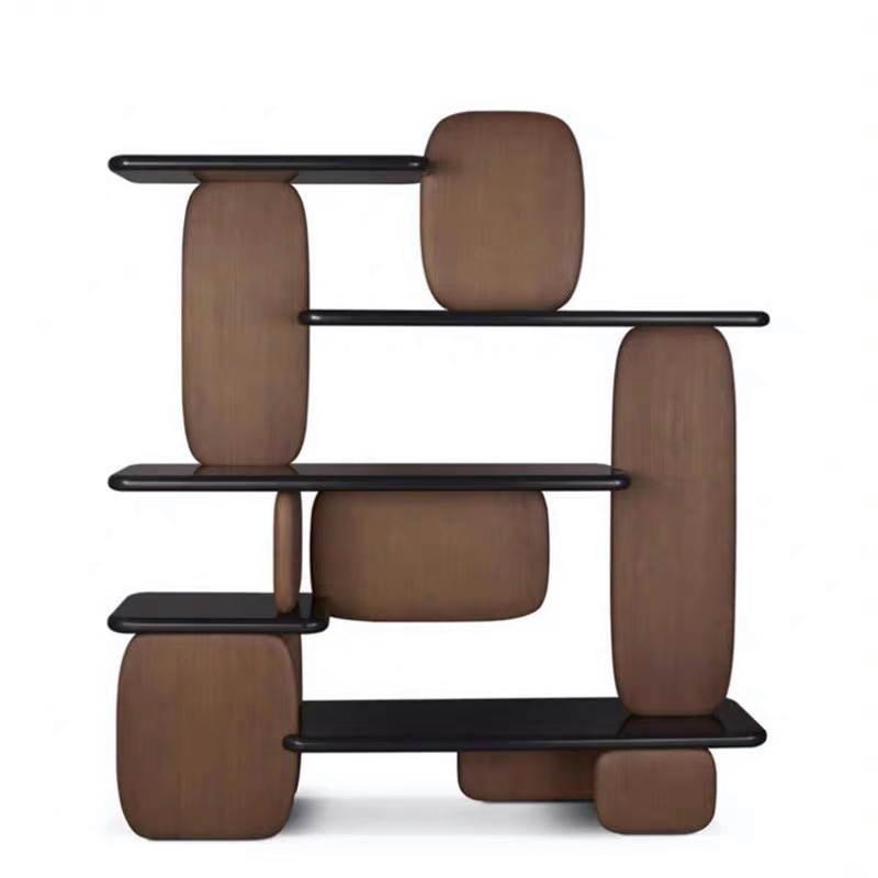 Консоль-стеллаж для гостиной деревянная черная с полками