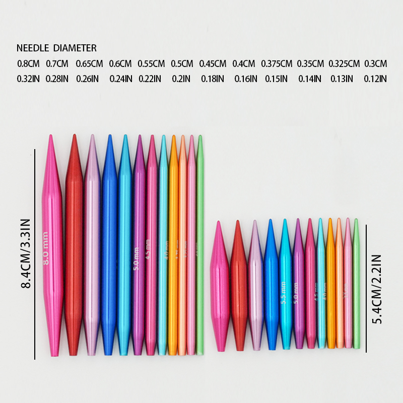 Color Aluminum Interchargable Circular Needles Sets (12PCS)