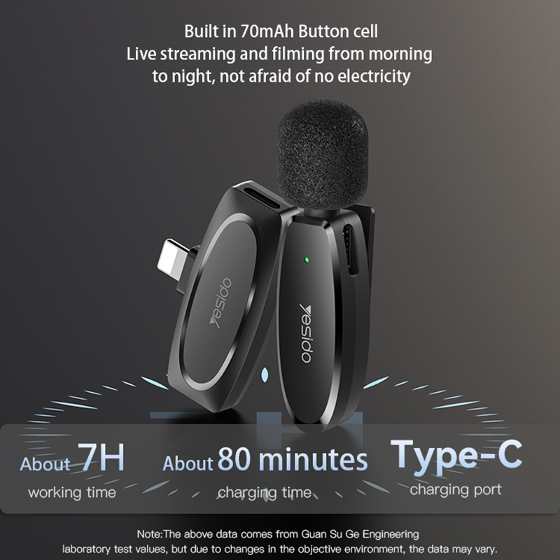 Yesido Kr15 Low-Latency Wireless Lavalier Microphone - IP / Type-C / 3.5mm Receiver + Dual Transmitter Set