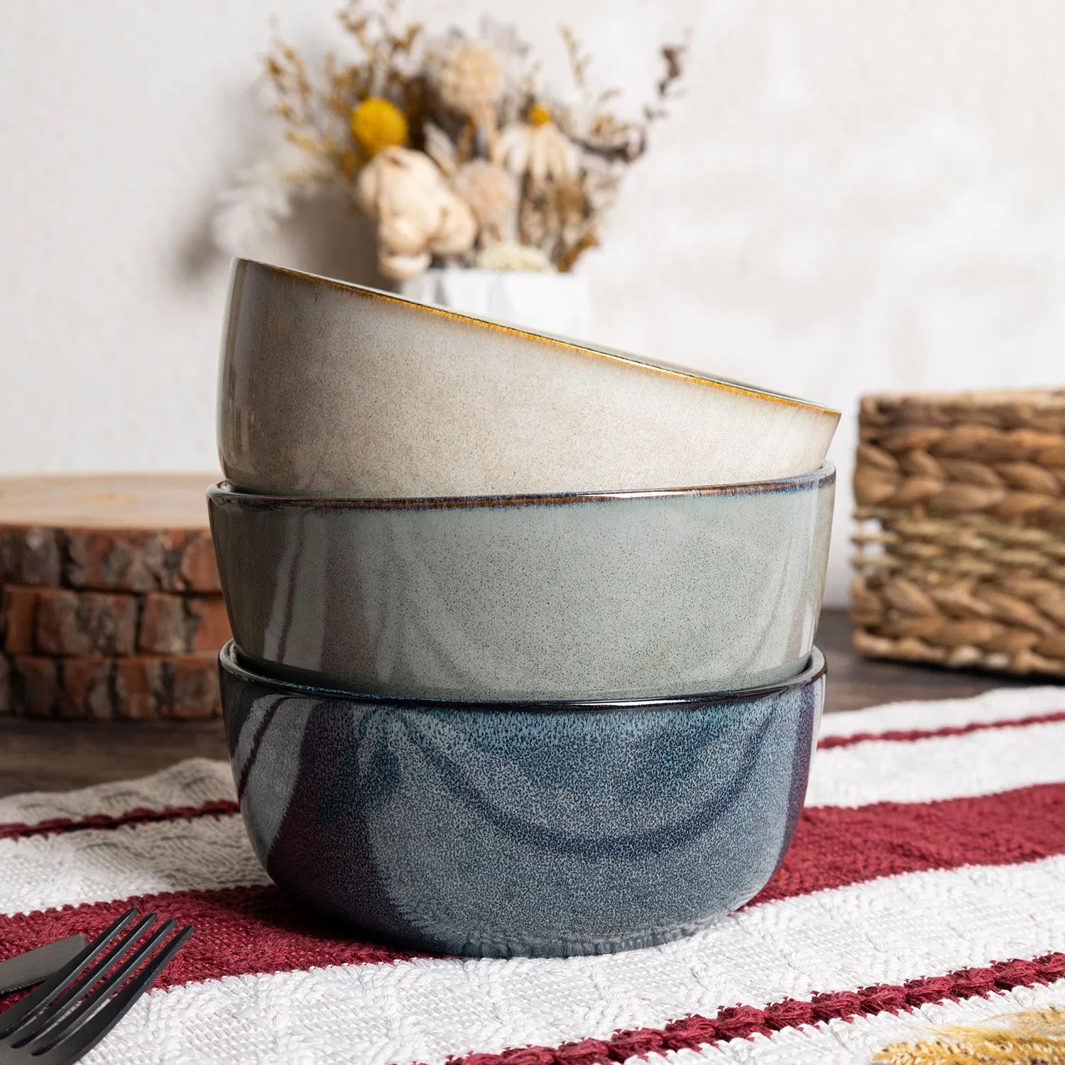 Changsha Happy Go Hot Contemporary Blue Reactive Glaze Ceramic Tableware Dinner Set