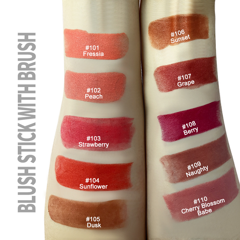 Makeup High Pigment Vegan Blusher Stick with Brush Waterproof Blush Stick