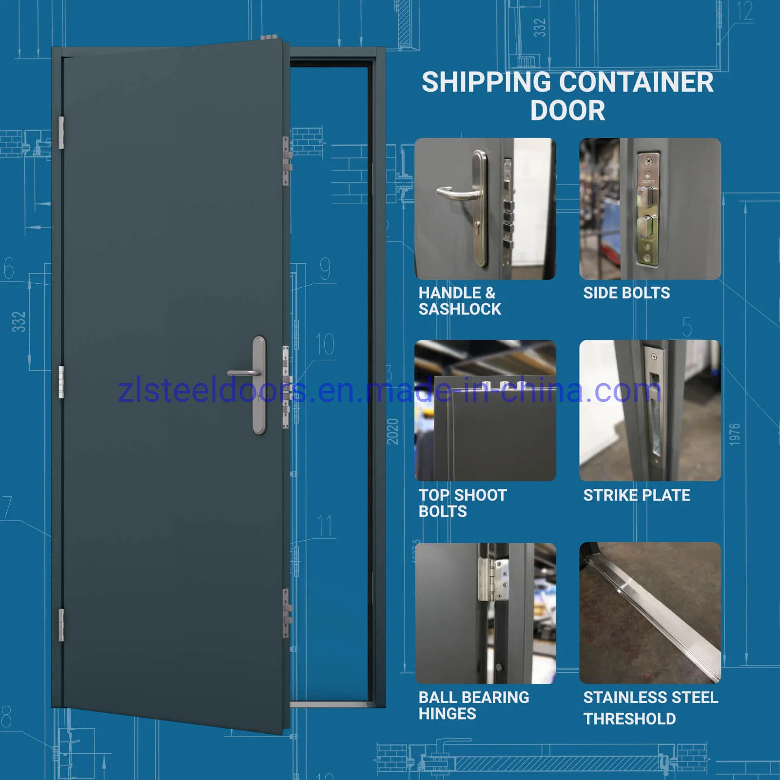 China Budget Steel Doors Modular House Shipping Container Doors Wholesale Fireproof Doors with CE Certificate