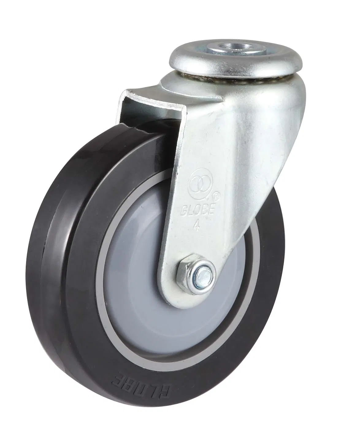 3"4" 5" PU Flat Caster Bolt Hole Trolley Wheel Dual Brake