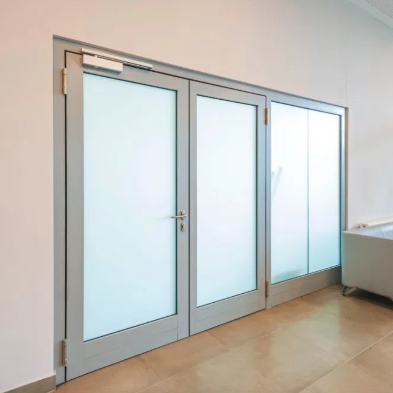 Commercial Building Double Leaf Fire Rated Aluminum Frame Doors with Tempered Glass