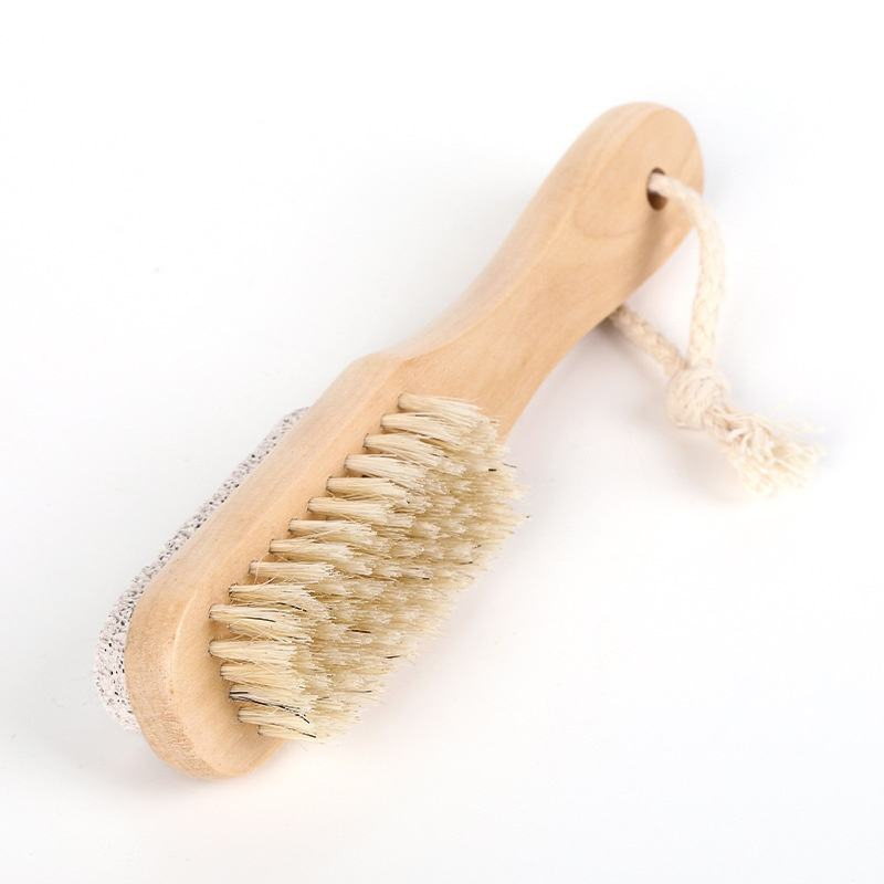 2 in 1 Body Care Long Bath Scrubber Foot File Pumice Wild Boar Bristle Brush