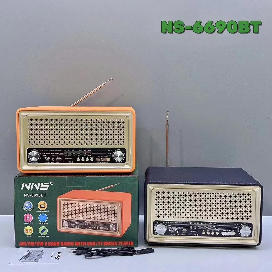 Портативная радио-колонка NS-6690BT Vintage Wooden