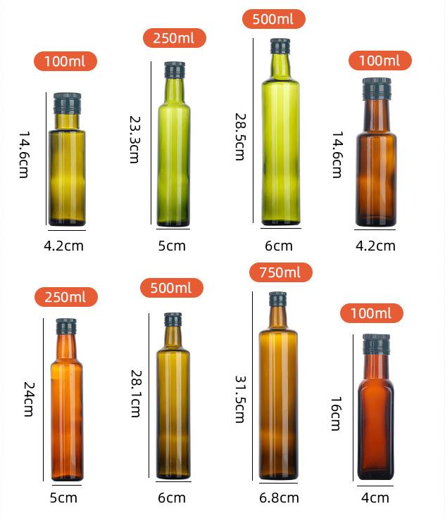 100ml 250ml 375ml Square Dark Green Olive Oil Packaging Glass Bottle with Oil Dispenser