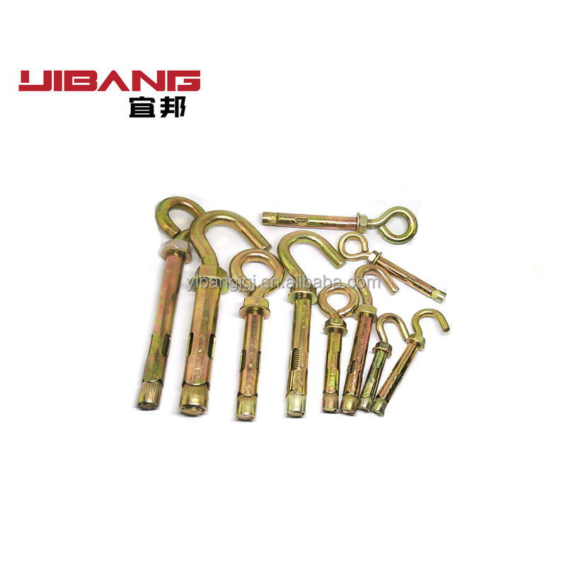 China Fasteners Yellow Zinc 3PCS/4PCS Shield Heavy Duty Bolt M6 M8 M10 Shield Wall Anchor Expansion Bolts with Eye Hook Popular 1
